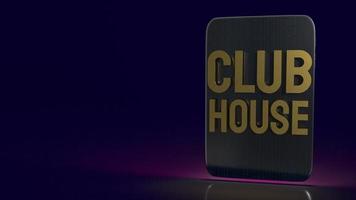 de tablet en gouden woord clubhuis voor achtergrond 3D-rendering. foto