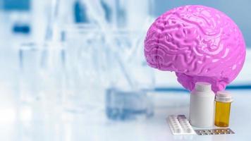 de hersenen en het medicijn voor sci of medisch concept 3D-rendering foto
