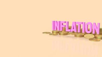het inflatiewoord en gouden munten voor bedrijfsconcept 3D-rendering foto