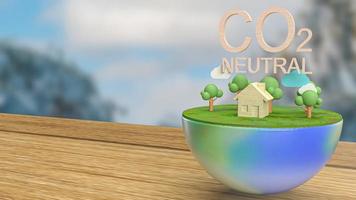 de aarde hout huis en boom voor co2 natuur of eco concept 3D-rendering foto