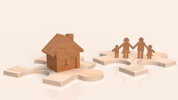 het huis houten en familie plaat op puzzel 3D-rendering. foto