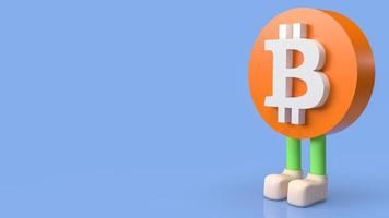 het karakter van het bitcoin-symbool op een blauwe achtergrond voor 3D-rendering van het bedrijfs- of technologieconcept foto