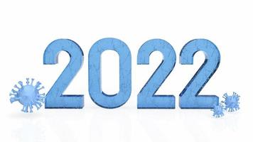 het nummer 2022 en virus op witte achtergrond voor sci concept 3D-rendering foto