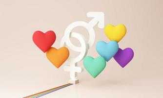 handen vasthouden, lgbtq-mensen geïsoleerd. stripfiguur met wereldbol. concept van homoseksuele, homoseksuele gemeenschap, tolerante lgbtq-samenleving. lesbiennes en homo's als vertegenwoordigers van lhbt'ers. -3d render foto