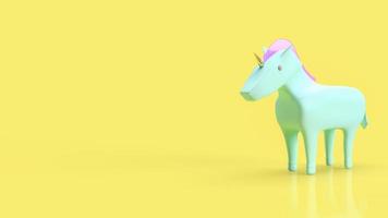 de blauwe eenhoorn op gele achtergrond voor het opstarten van concept 3D-rendering foto