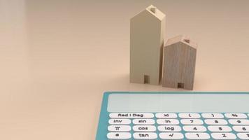 het huisspeelgoed en de rekenmachine voor 3D-rendering van bouw- of eigendomsinhoud foto