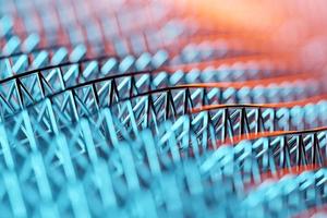 3D-afbeelding van een blauwe strepen. geometrische strepen vergelijkbaar. abstract gloeiend patroon van kruisende lijnen foto