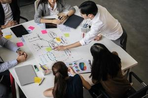 groep Aziatische zakenmensen teamvergadering in modern kantoor werken ontwerp planning en ideeën concept foto
