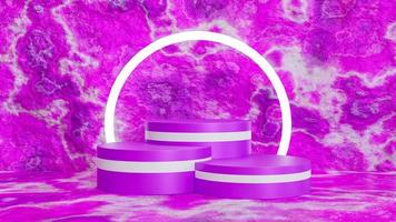 3d violet podium en steenachtergrond. 3D render foto