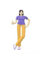 3D-rendering karakter van een Aziatisch meisje hand duim omhoog. het concept van succes, goed, vond, overwinning, geluk. positieve illustratie is geïsoleerd op een witte achtergrond. foto