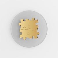 goud vastgemaakt puzzels icoon. 3D-rendering grijze ronde sleutelknop, interface ui ux-element. foto