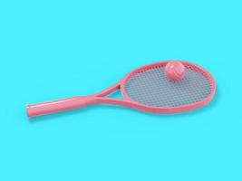 roze enkelkleurig tennisracket met een bal op een blauwe monochrome achtergrond. minimalistisch designobject. 3D-rendering pictogram ui ux interface-element. foto