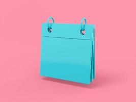 blauwe enkele kleur bureaukalender op roze monochrome achtergrond. minimalistisch designobject. 3D-rendering pictogram ui ux interface-element. foto