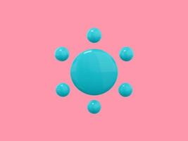 blauwe één kleur cartoon zon op roze platte achtergrond. minimalistisch designobject. 3D-rendering pictogram ui ux interface-element. foto