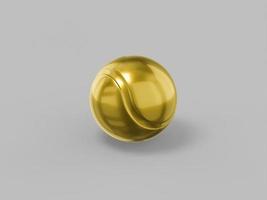gouden mono kleur tennisbal op een grijze effen achtergrond. minimalistisch designobject. 3D-rendering pictogram ui ux interface-element. foto