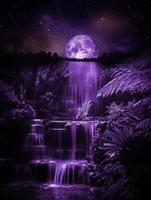 waterval en volle maan bij nachtlandschap foto