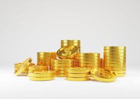 stapel gouden munten op witte achtergrond met het verdienen van winst concept. gouden munten of bedrijfsvaluta. 3D-rendering. foto