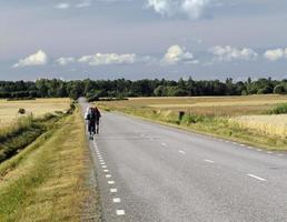 wandelaars lopen op een lange straat in zweden foto