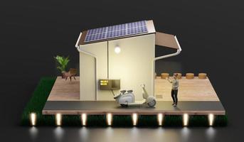 smart home zonne-fotovoltaïsche woning energiebesparing ecosysteem isometrisch zonne-huis systeem diagram zonne-energie 3d illustratie foto