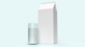 glazen melk en melkbox voor 3D-rendering met voedselinhoud. foto