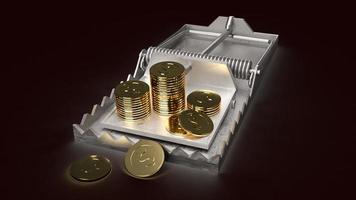 gouden munten in muizenval 3D-rendering bedrijfsconcept foto