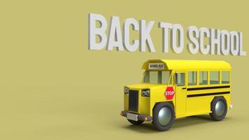 schoolbus op gele achtergrond 3D-rendering voor terug naar school inhoud. foto