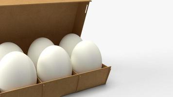 eieren in papier doos op witte achtergrond 3D-rendering voor voedsel inhoud. foto