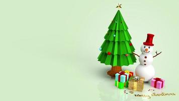 sneeuwpop en kerstboom voor vakantie-inhoud 3D-rendering. foto