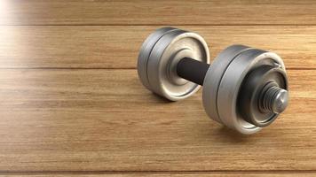 dumbbell houten vloer 3D-rendering voor fitnesses inhoud. foto