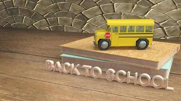 schoolbus 3D-rendering voor terug naar school inhoud. foto