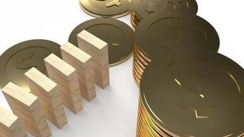 houten domino en gouden munt 3D-rendering abstract beeld voor zakelijke inhoud. foto