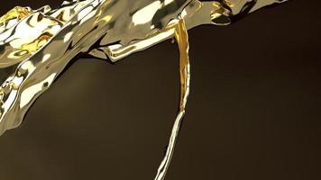 gouden vloeistof op zwart 3D-rendering voor abstracte achtergrond. foto