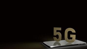 het 5g goud op slimme telefoon 3D-rendering voor technologische inhoud. foto