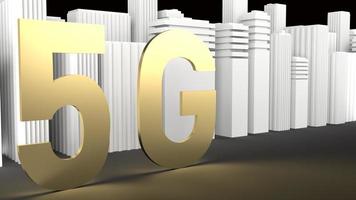 de 5g goud en stad bouwen 3D-rendering voor technologische inhoud. foto