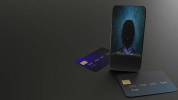 mobiel en creditcard voor 3D-rendering van het cyberbeveiligingsconcept. foto