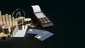 de mobiele symbool e portemonnee en gouden munten 3D-rendering voor e business concept. foto
