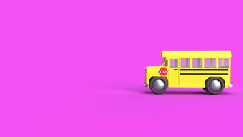 gele schoolbus op paarse achtergrond 3D-rendering voor schoolinhoud foto