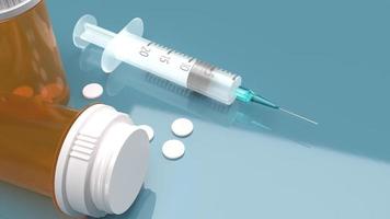 injectie naald drugs pil 3D-rendering voor medische concept. foto