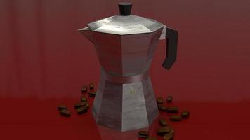 vintage koffiepot op rode achtergrond 3D-rendering. foto