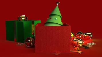 kerstboom in geschenkdoos 3D-rendering voor kerstinhoud. foto