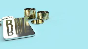 rmf op mobiele en gouden munten 3D-rendering voor zakelijke inhoud. foto