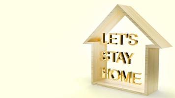 houten speelgoed huis en gouden tekst 3D-rendering foto