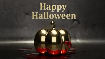 gouden pompoen en bloed 3D-rendering voor halloween concept. foto