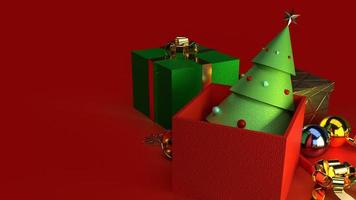 kerstboom in geschenkdoos 3D-rendering voor kerstinhoud. foto