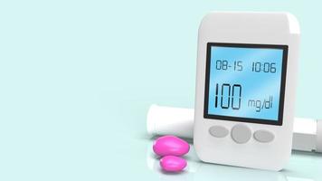 bloedglucosemeter om diabetes te testen op medische inhoud 3D-rendering. foto