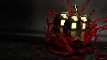 gouden pompoen en bloed 3D-rendering voor halloween concept. foto