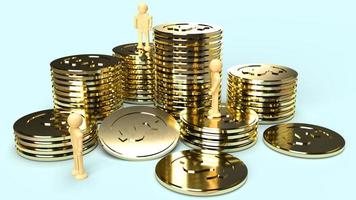 menselijk hout en gouden munten 3D-rendering voor zakelijke inhoud. foto