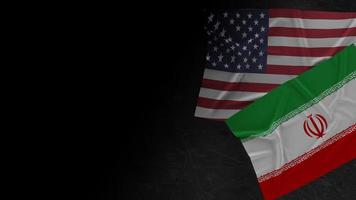 usa en iran vlaggen op vuile metalen plaat 3D-rendering voor onderhandelen over inhoud. foto