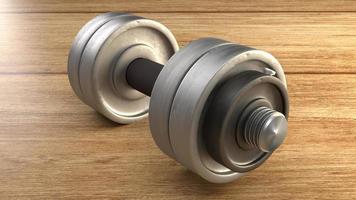 dumbbell houten vloer 3D-rendering voor fitnesses inhoud. foto