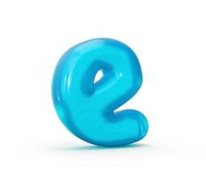 letter e gemaakt van aqua blauwe gelei vloeistof. 3d alfabet kleine letters 3d illustratie foto